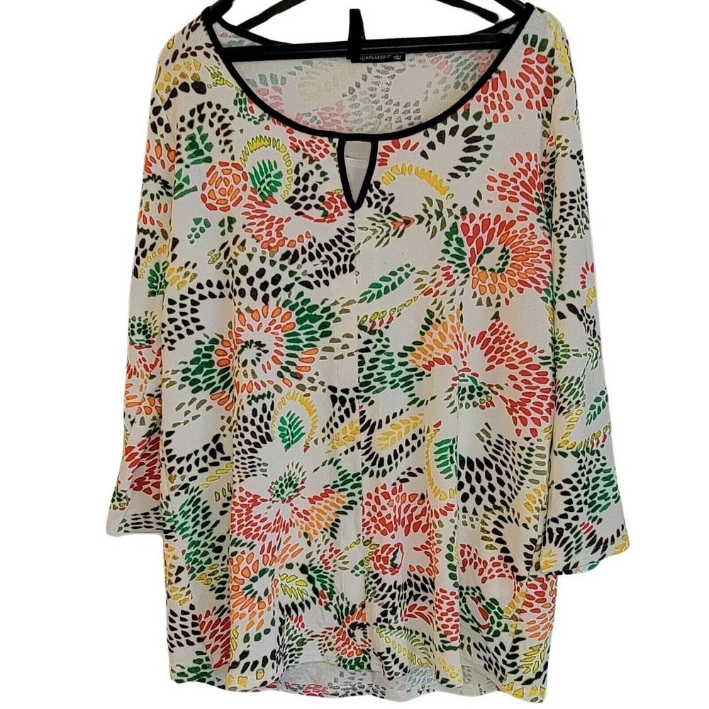NWT Miraclesuit‎ Tunic Top Floral Print Keyhole Neckline Lightweight Size L